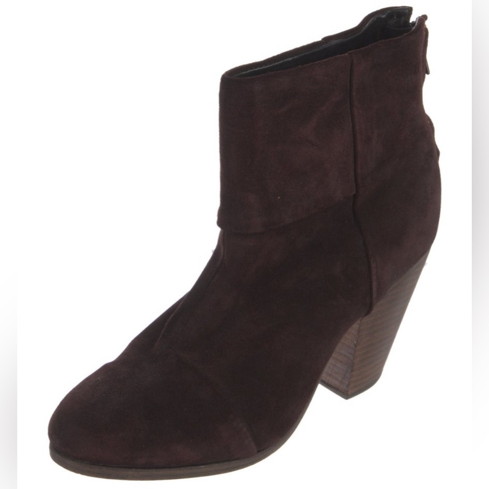 Rag & Bone Newbury Brown Suede Back Zip Block Heel Booties Size 6.5